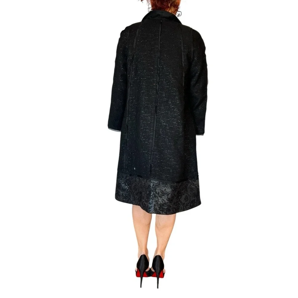 PETER SOM $3K  BLACK SHIMMER 2 PIECE COAT SKIRT SUIT SET OUTFIT WOOL WOMEN'S 6